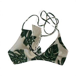 Leaf Print on Beige Bikini Top